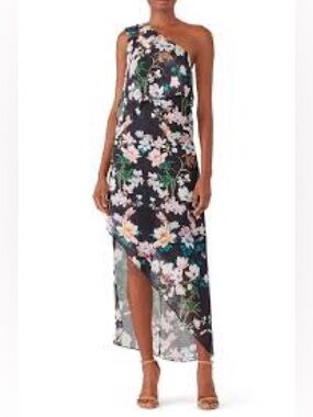 Slate & Willow One-Shoulder Blue Floral Asymmetrical Dress 4